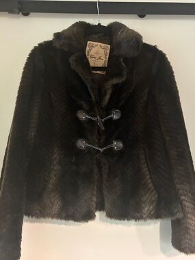 GUESS Dark Brown Faux Fur Toggle Jacket